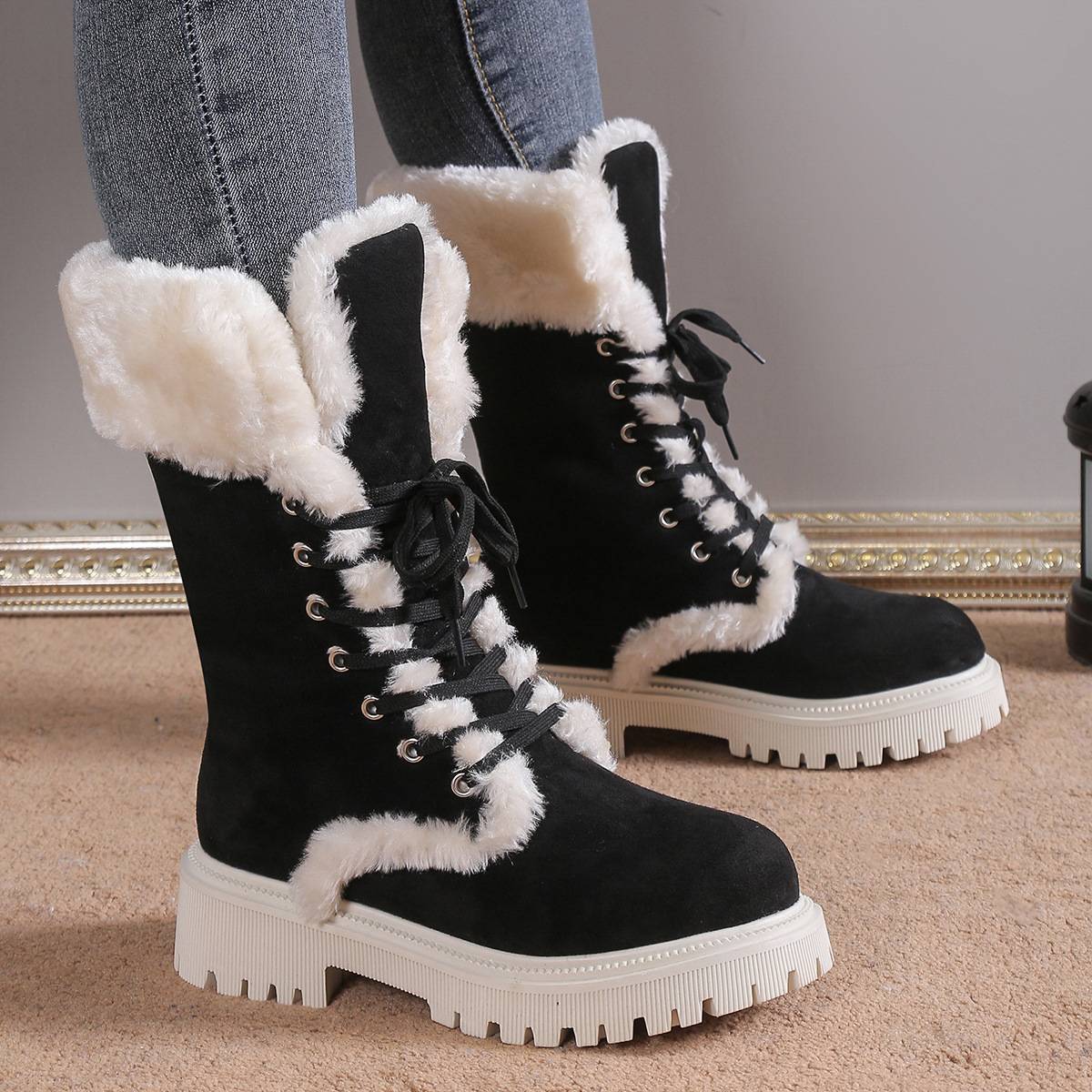 Women's Cotton Medium Plush Lined Snow Boots