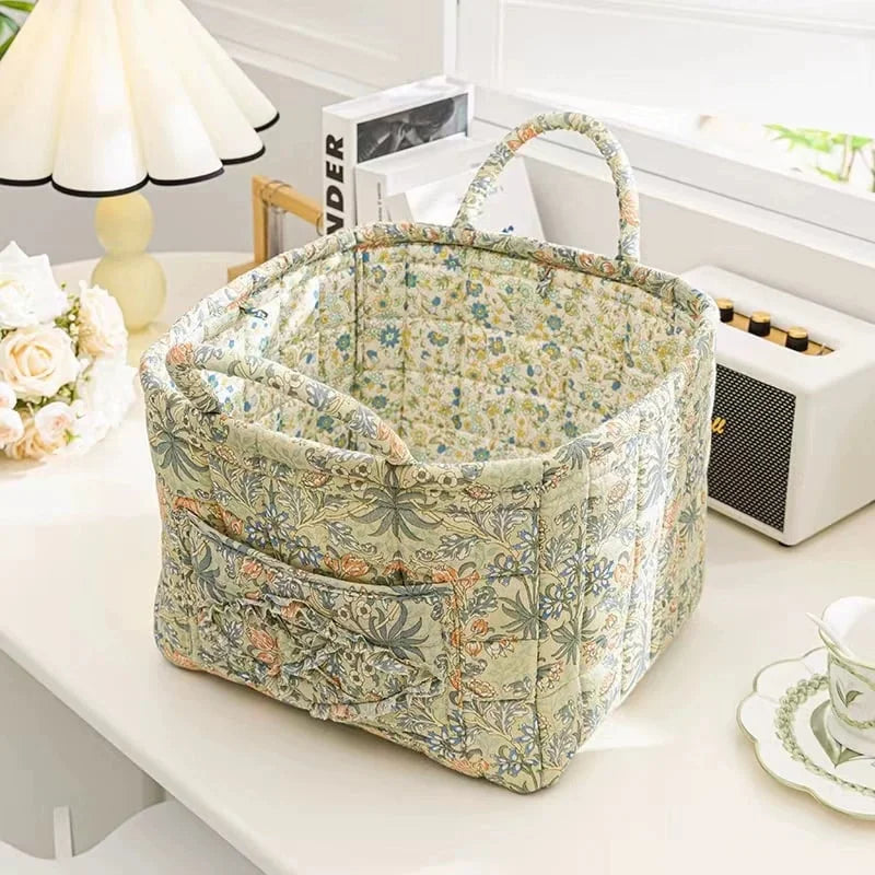 Boho Quilted Fabric Storage Basket Tote