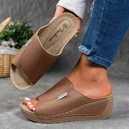 Women's Leather-Effect Wedge Sandals