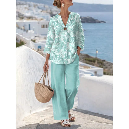 Women's Relaxed V-Neck Two-Piece Set