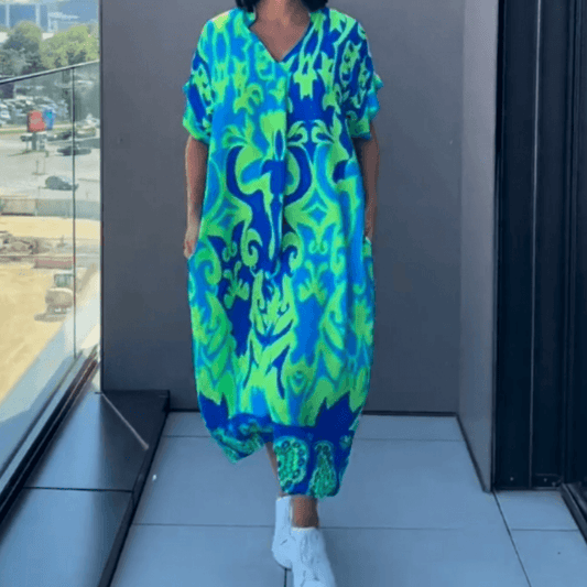 Women's Printed V-Neck Midi Dress