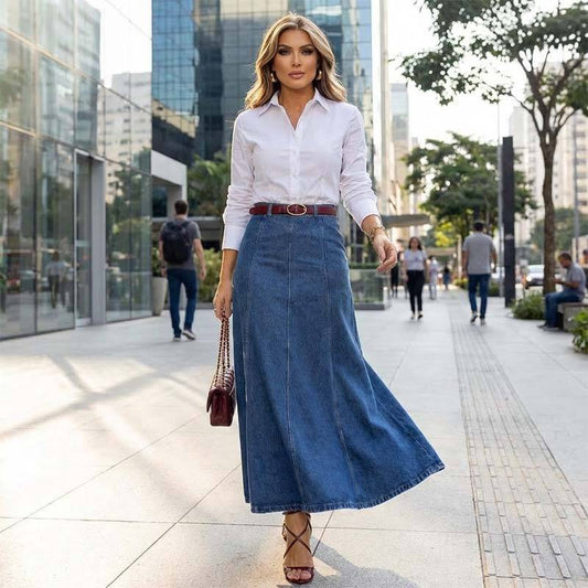 Women’s High Waist A-Line Denim Maxi Skirt