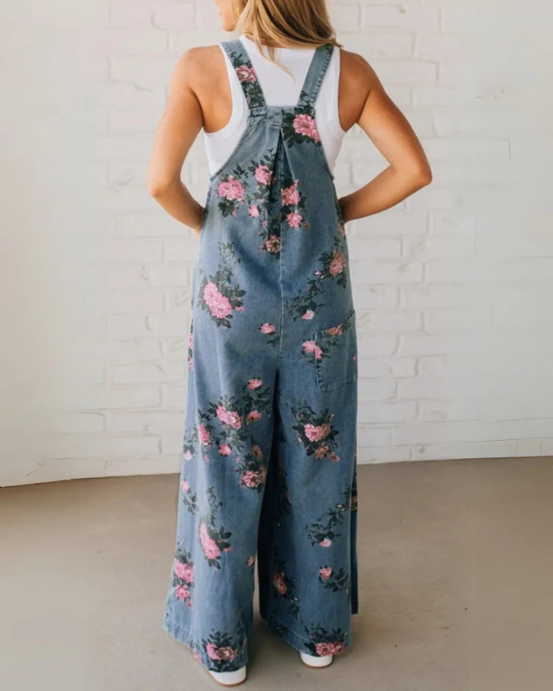 Women’s Relaxed Printed-Pocket Denim Overall