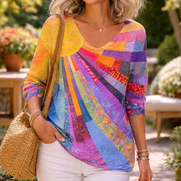 Women’s Colourful Patchwork V-Neck Blouse