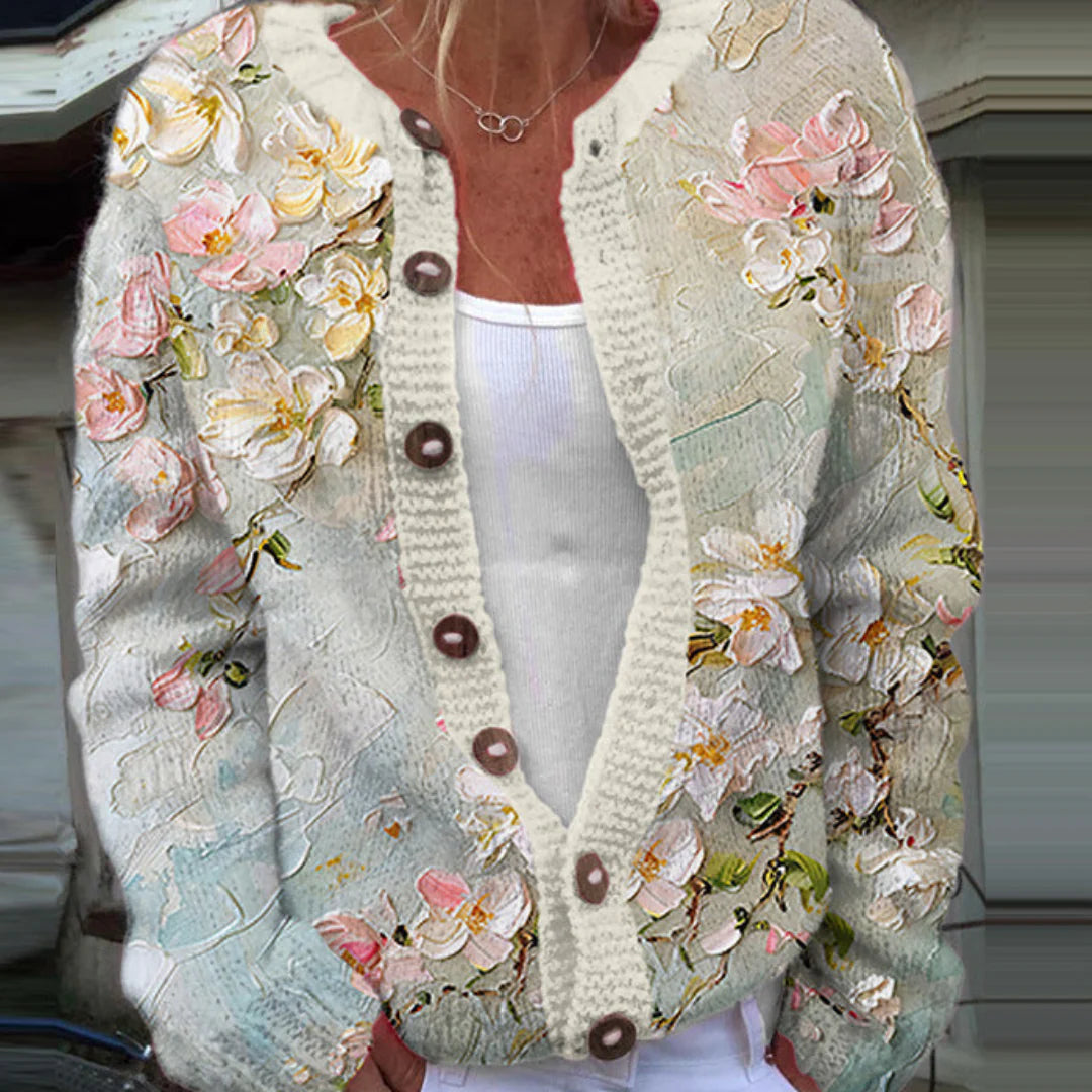 Women’s Vintage Floral Button-Knit Cardigan