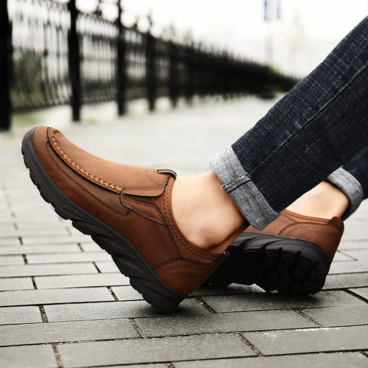 Men's Arch Support Leather-Look Loafers – Comfortable Slip-On Design
