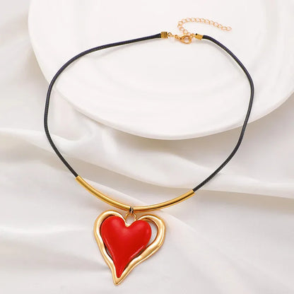 Women’s Oversized Enamel Heart Pendant Cord Necklace