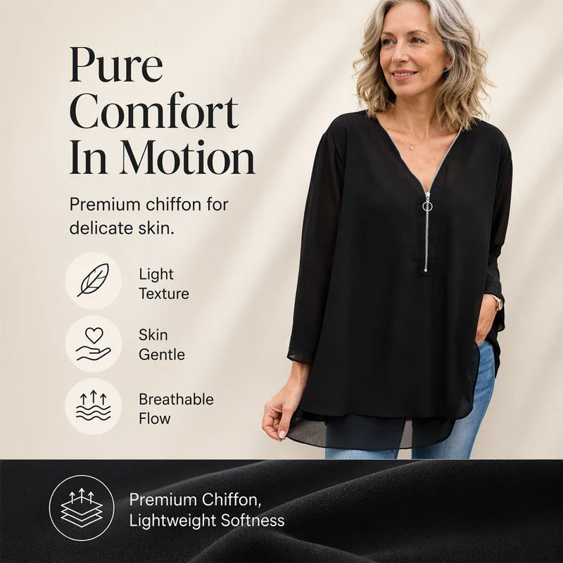 Women's Layered V-Neck Zip Sleeve Top