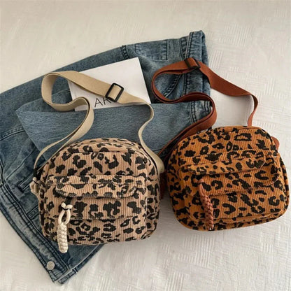 Women’s Pleated Corduroy Cheetah-Print Crossbody Bag