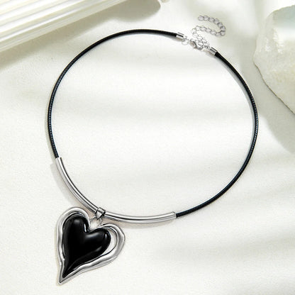 Women’s Oversized Enamel Heart Pendant Cord Necklace