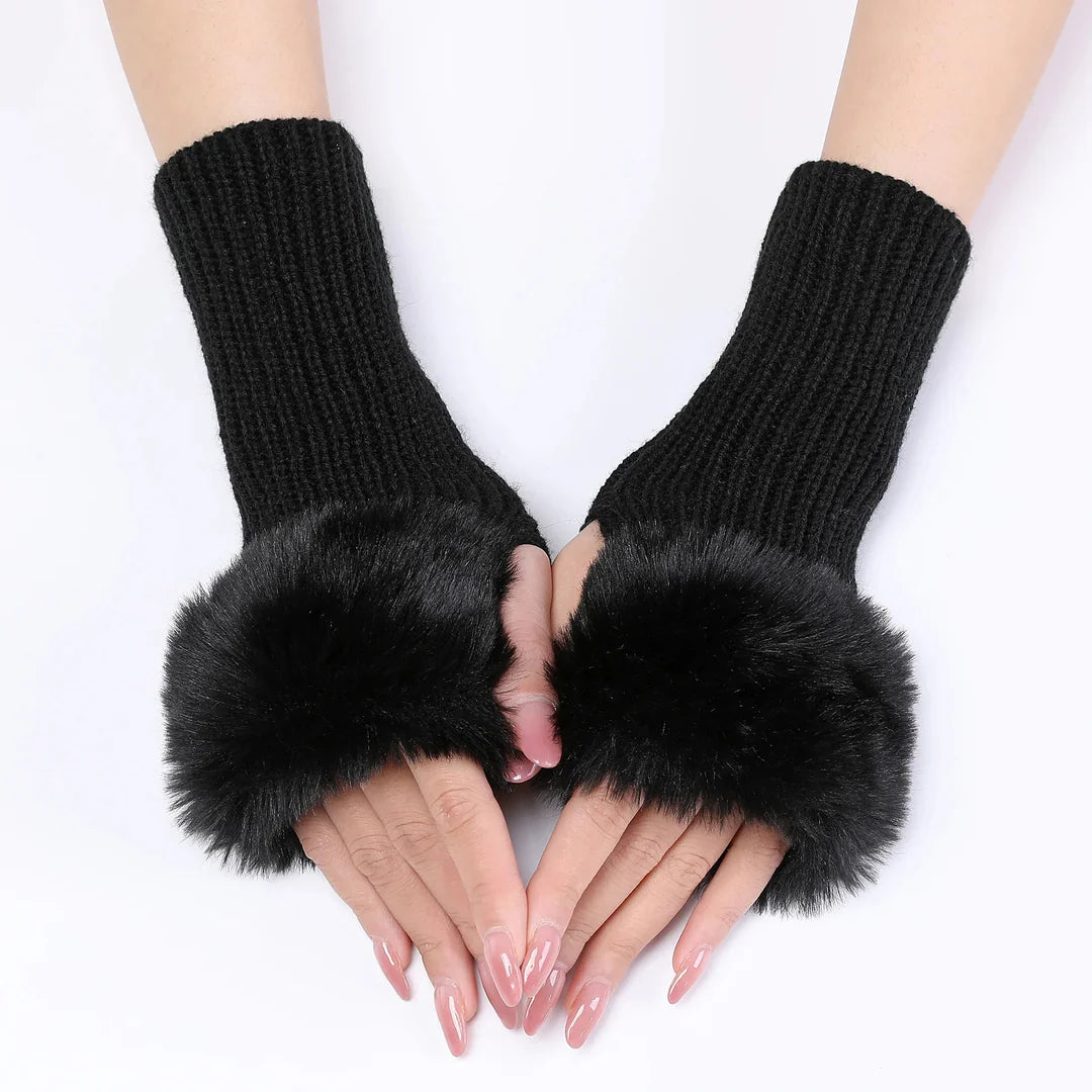 Women’s Faux Fur Cuff Ribbed Arm Warmers