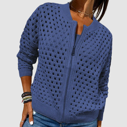 Women’s Textured Hollow-Knit Zip Cardigan
