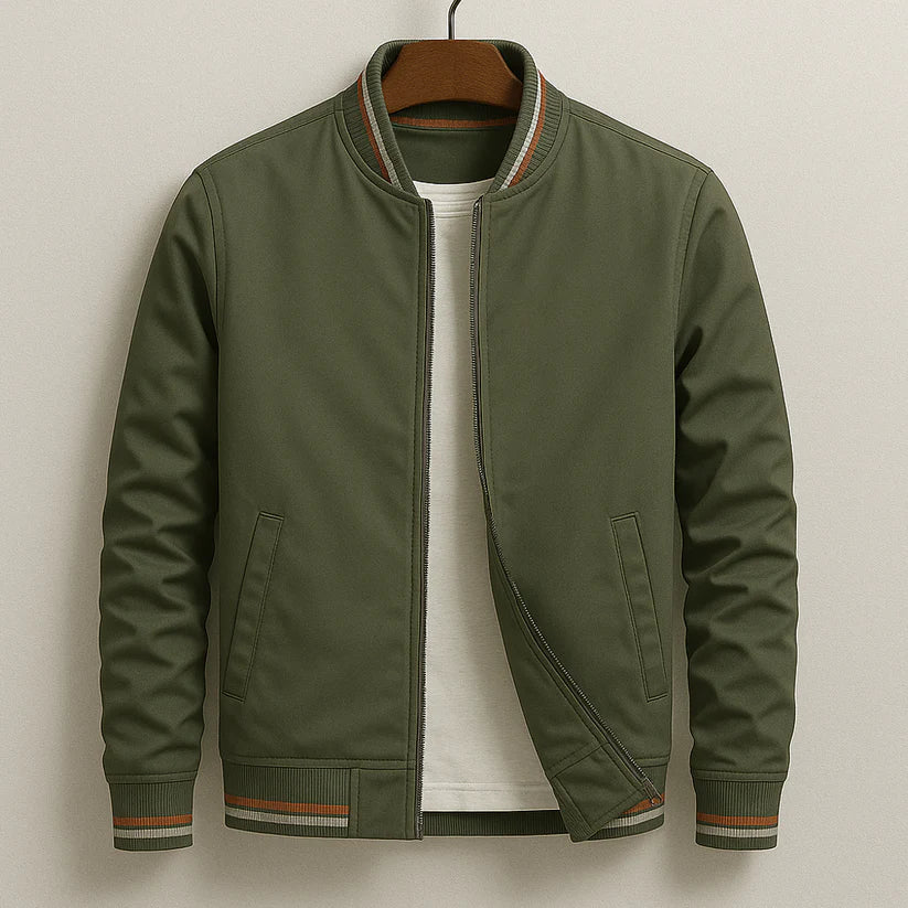 Men’s Striped Rib Trim Zip-Up Jacket