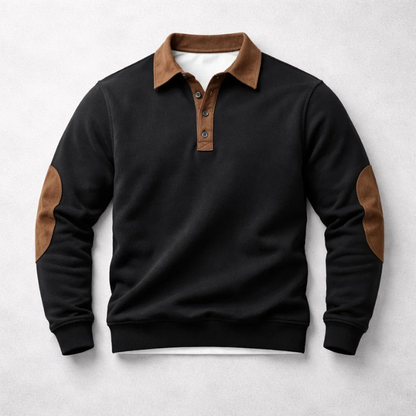 Men’s Brushed Cotton Polo Pullover with Suede Effect Panels
