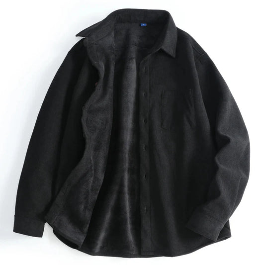 Men’s Fleece-Lined Thermal Weave Mandarin-Collar Shirt