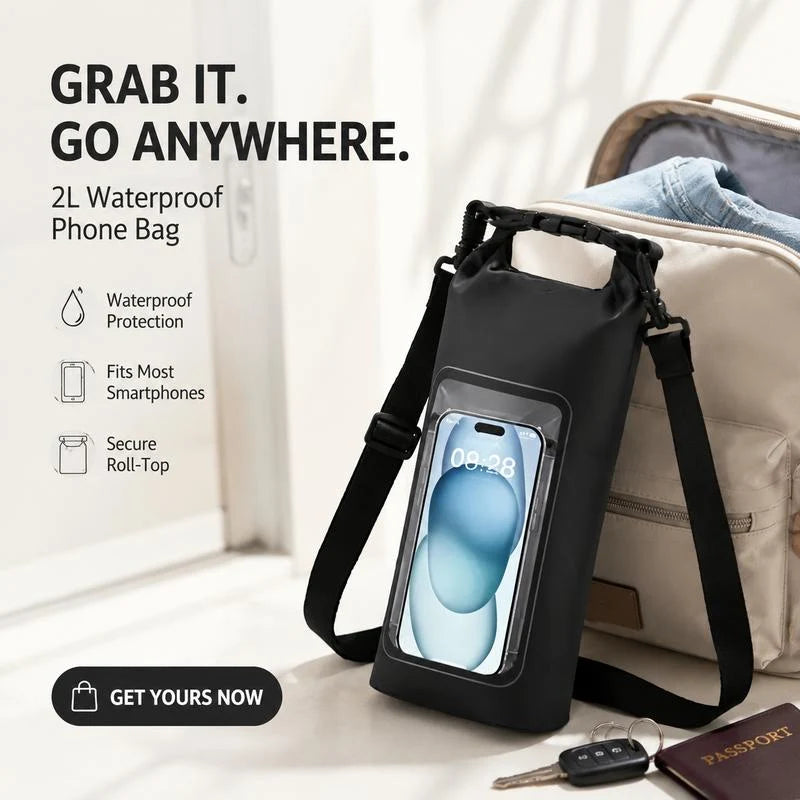 2L Waterproof Crossbody Dry Bag with Phone Window