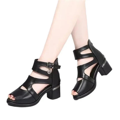 2024 New Summer Openwork Fish Mouth Thick Heel Sandals