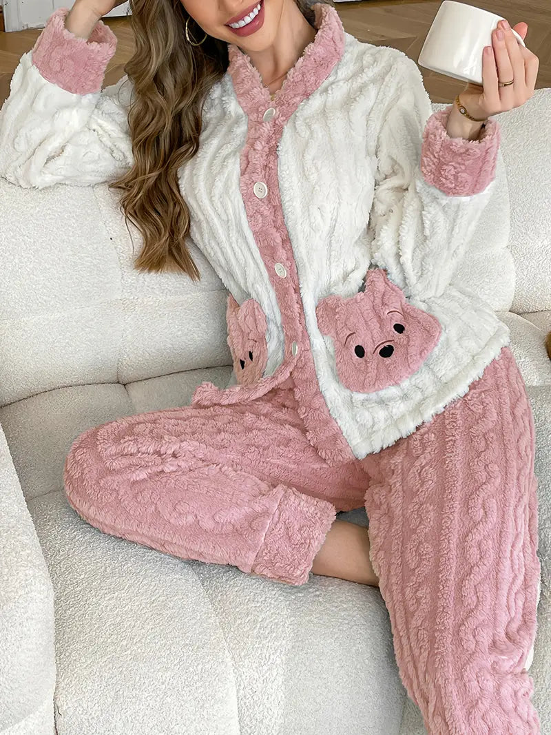 Cozy Bear Embroidered Women’s Long-Sleeve Robe Set