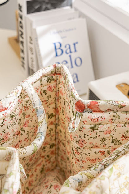 Boho Quilted Fabric Storage Basket Tote