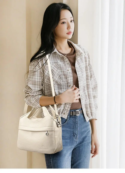 Women’s Multi-Pocket PU Shoulder Bag with Adjustable Strap