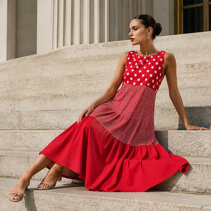 Women's Polka Dot and Check Patchwork Dress
