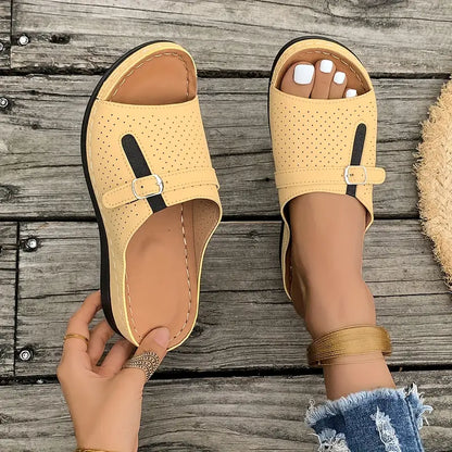 Chic Slip-On Wedge Sandals - Strappy & Comfortable