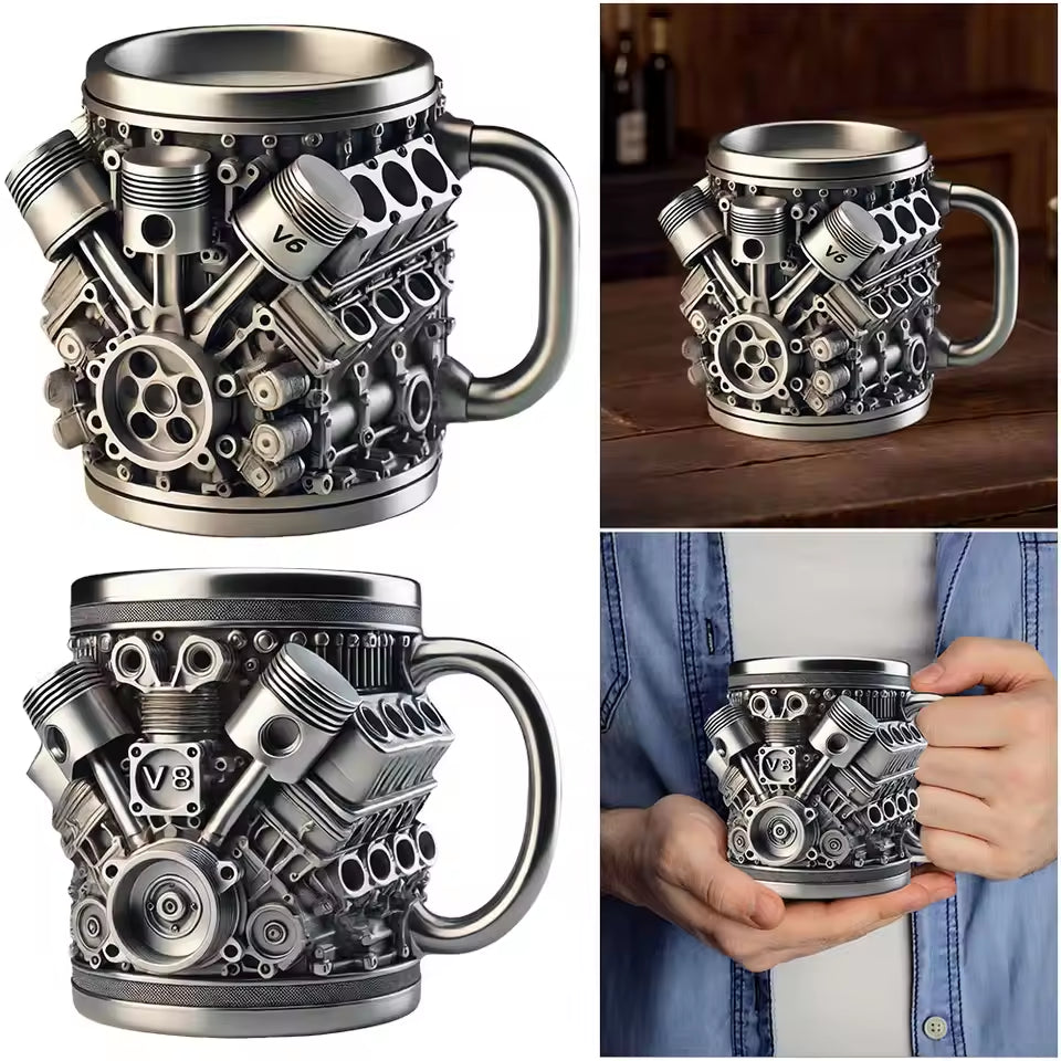 Stainless Steel Engine Block Coffee Mug