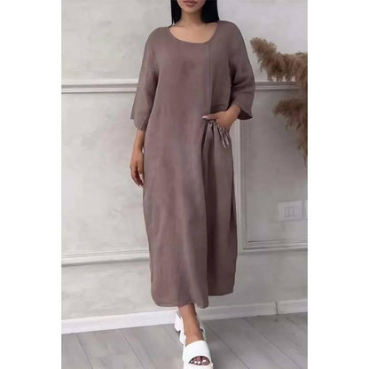 Women's Knee-Length Loose Fit Solid Color Dress