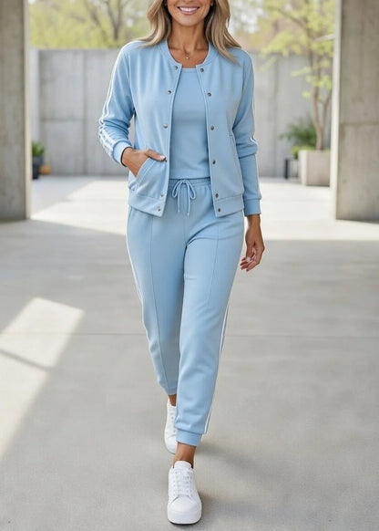 Women’s Sport Stripe Button Jacket & Jogger 3-Piece Set