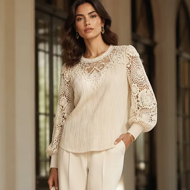 Women’s Lace Detail Textured Blouse