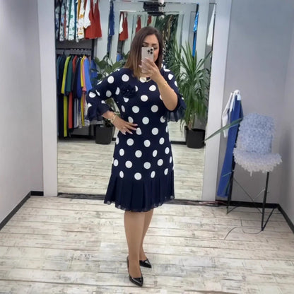 Women’s Polka Dot Flared Ruffle Hem Midi Dress