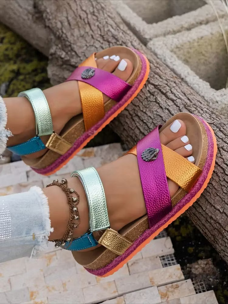 Women's Colour-Block Crossover Sandals
