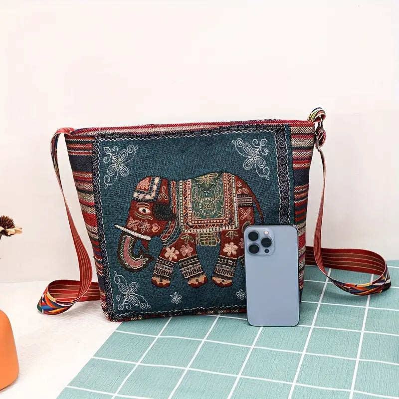Embroidered Vintage-Style Shoulder Bag