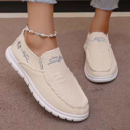 Women's Embroidered Canvas Slip On Shoes