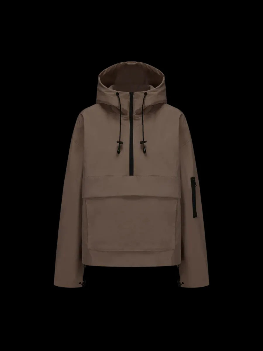 Women’s Fleece-Lined Waterproof Half-Zip Rain Jacket with Kangaroo Pocket