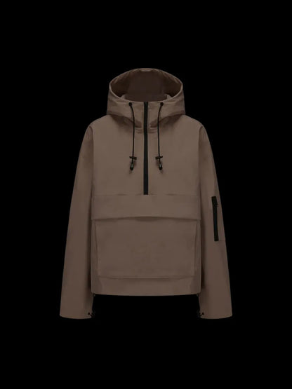 Women’s Fleece-Lined Waterproof Half-Zip Rain Jacket with Kangaroo Pocket