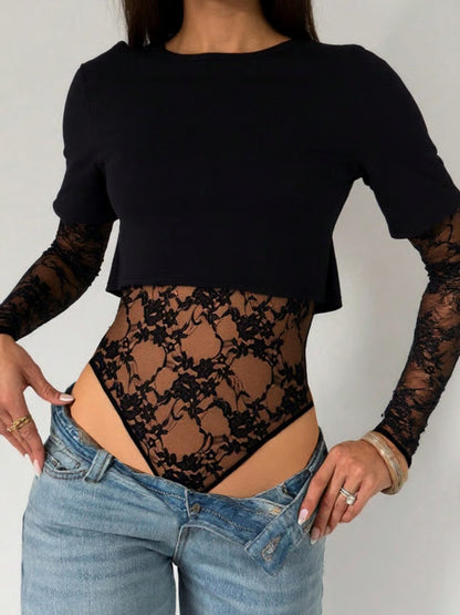 Women's Lace Panel Crop Bodysuit