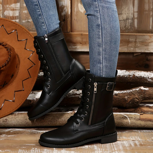 Women’s Classic Zipper Mid-Calf Leather-Look Boots