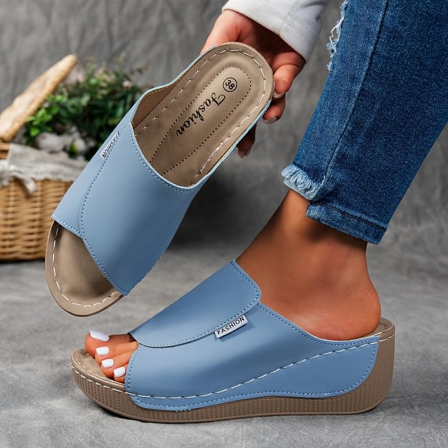 Women's Leather-Effect Wedge Sandals