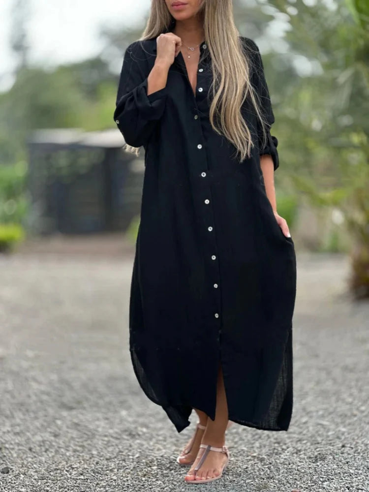 Women's Button-Front Maxi Shirt Dress