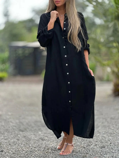 Women's Button-Front Maxi Shirt Dress