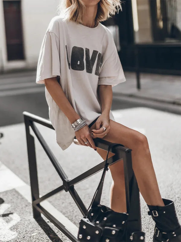 Women's Vintage Love Letter Print Short-Sleeve T-Shirt