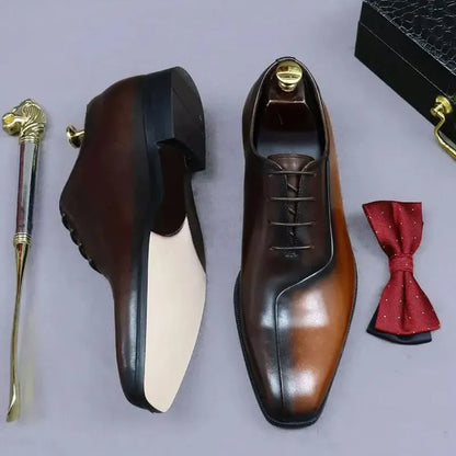 Cowhide Pointed-Toe Lace-Up Dress Shoes