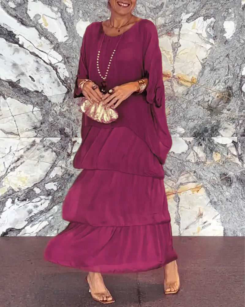Women’s Artistic Loose-Fit Shirred Maxi Dress