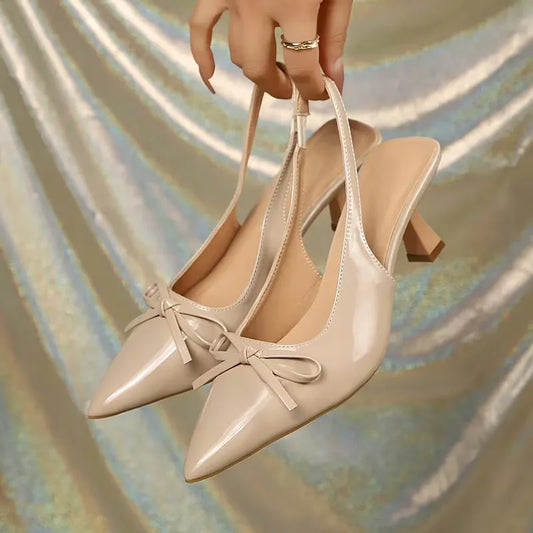 Women's Glossy Bow Slingback Heels