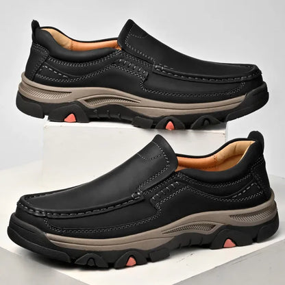 Men’s Supportive Leather-Look Walking Shoes with Cushioned Arch Comfort