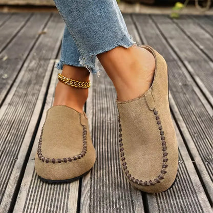 Women’s Vintage Stitch Leather-Look Slip-On Mules