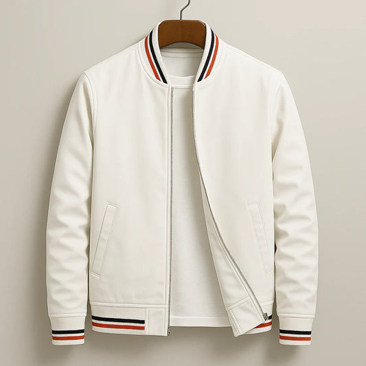 Men’s Striped Rib Trim Zip-Up Jacket