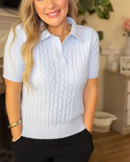 Women's Textured Short Sleeve Polo Jumper