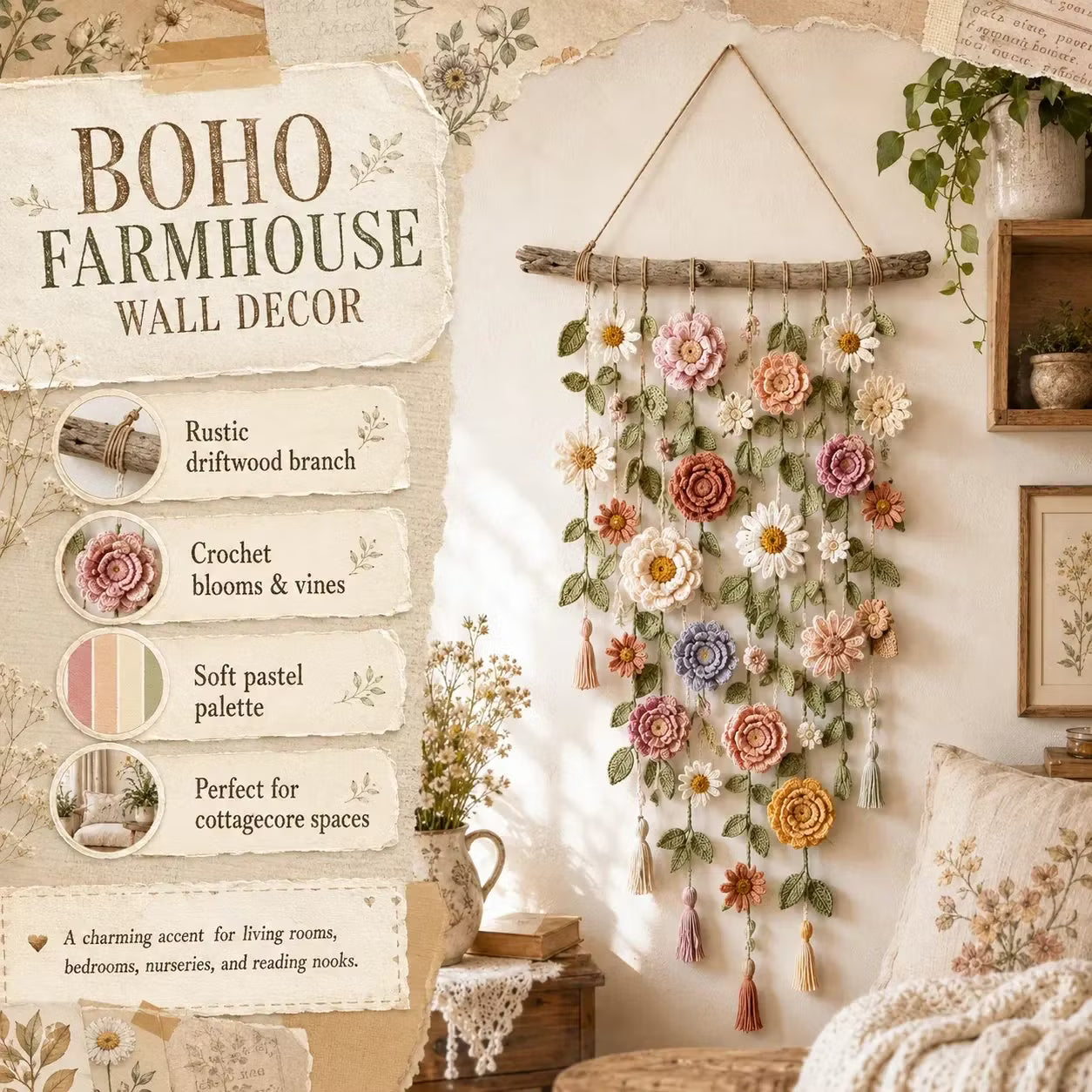 Boho Crochet Flower Wall Hanging